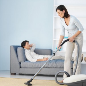 Create meme: husband on the couch the wife is removed, the wife on the sofa and my husband vacuuming photo