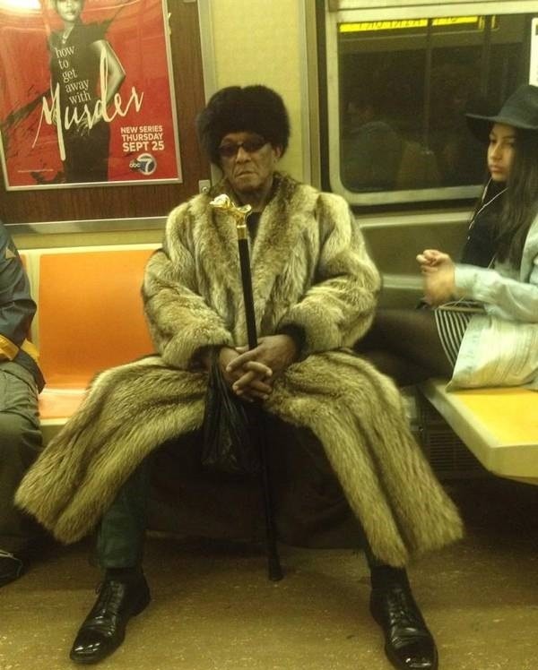 Create meme: pimp in a fur coat, funny people, funny people in the subway