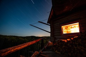 Create meme: hut, Carpathian kolyba, photo window in the night hut