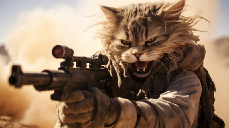 Create meme: cat sniper, cat , cat 