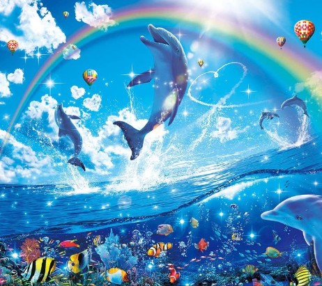 Create meme: dolphin in the sea, beautiful dolphins, rainbow dolphins