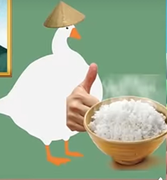 Create meme: figure, items on the table, rice bowl