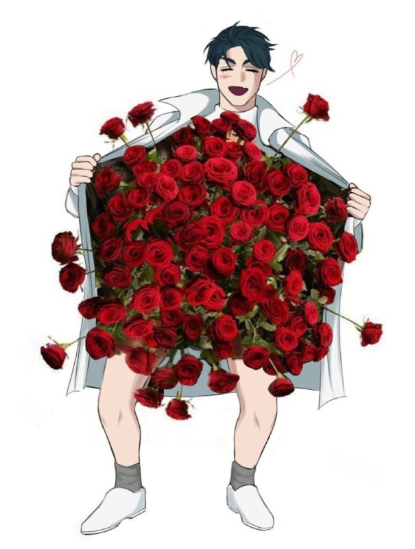 Create meme: man with flowers, a man with an armful of flowers, A girl's birthday is cool