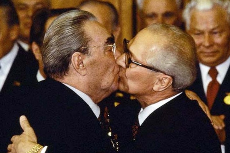 Create meme: Brezhnev and Honecker, brezhnev's kiss, brezhnev kisses men