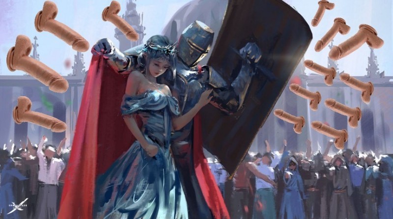 Create meme: by wlop knight, knight covers the Princess shield, knight and princess wlop