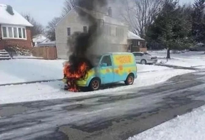 Create meme: scooby doo shaggy , burnt-out car, burnt-out car