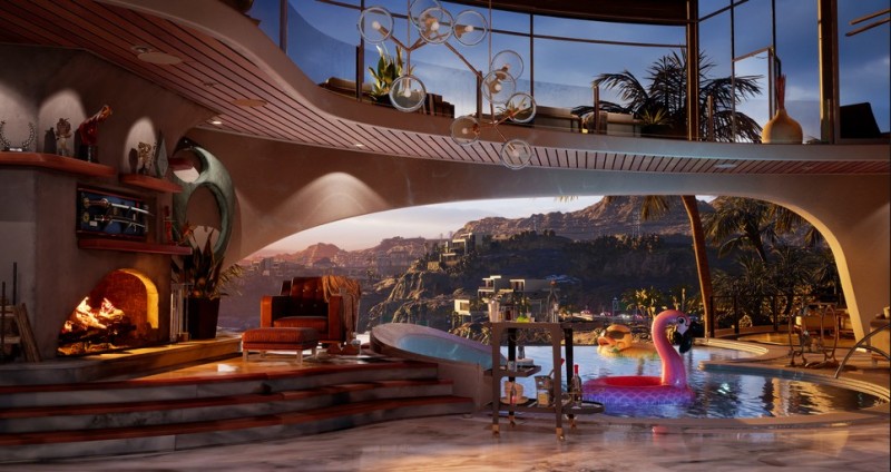 Create meme: Pierre Cardin's Bubble Palace, Johnny Cage's Mansion, interior in the style of futurism bionics