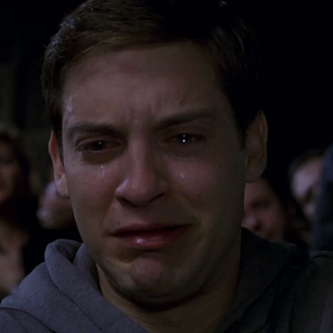 Create meme: meme Peter Parker , meme about the age of 33, Tobey Maguire crying