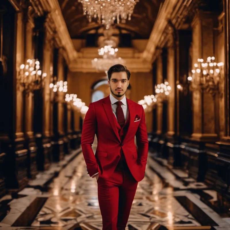 Create meme: red men's three-piece suit, The man in the red suit, red men's suit