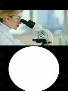 Create meme: woman looking through a microscope, memes about microscope, he sees the microscope meme