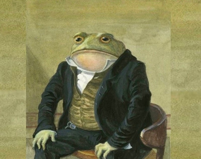 Create meme: painting frog, The toad in the jacket, a frog in a suit