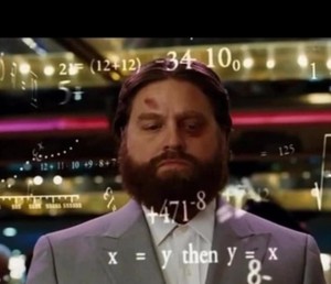 Create meme: Zach Galifianakis formula, the hangover meme with the calculation, Zach Galifianakis the hangover casino