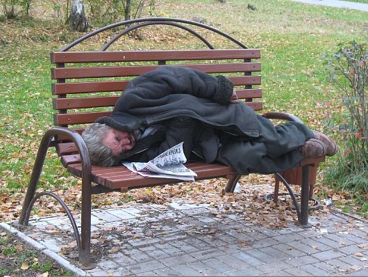 Create meme: homeless people on the bench, homeless , Sleeping on a bench