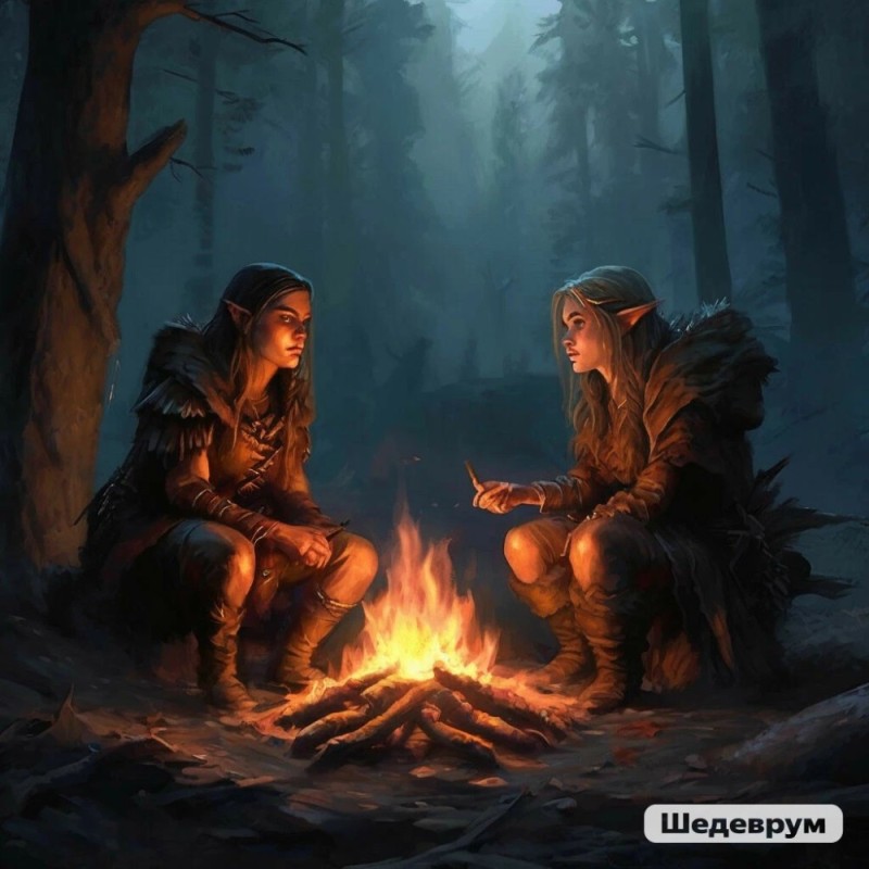 Create meme: Bonfire of fantasy, bonfire in the forest art, the fire in the forest