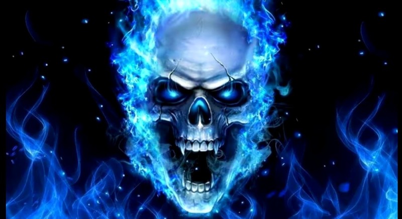 Create meme: blue flame, skull on fire , cool skulls