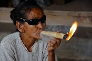 Create meme: Smoking a cigar, grandma with pot