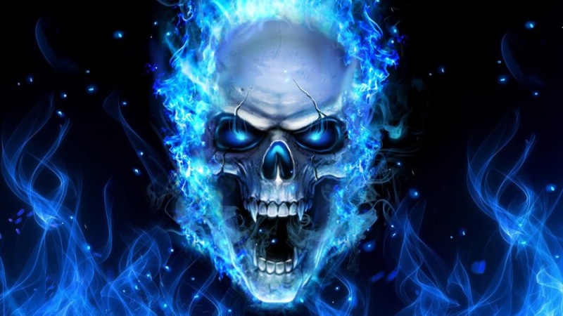 Создать мем: огненный череп, черепа в огне, синий череп