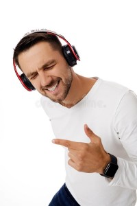 Create meme: people, the man on the white background, listening to music on headphones