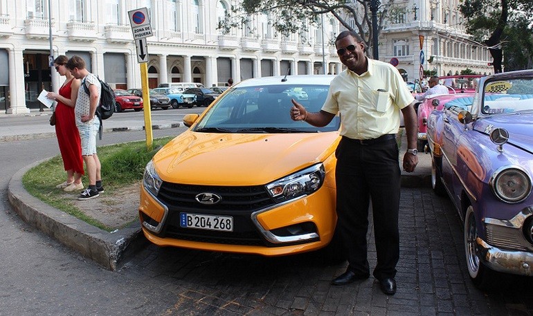 Create meme: Lada vesta in Cuba, Lada Vesta taxi, lada vesta taxi