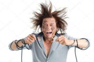 Create meme: photo hair stand on end from the current, electric shock, hair after being electrocuted