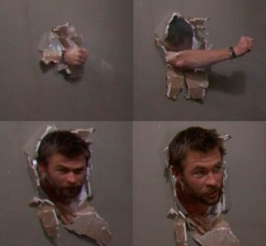 Create meme: chris hemsworth breaking wall meme, Thor meme, Thor breaks a wall meme