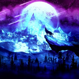 Create meme: wolf moon, mountain art, wolf space