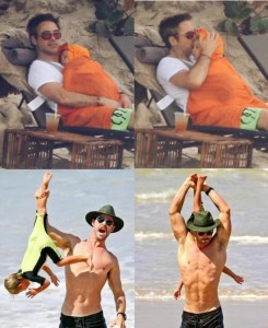 Create meme: Chris Hemsworth with children on the beach, Chris Hemsworth 2018 paparazzi, Downey