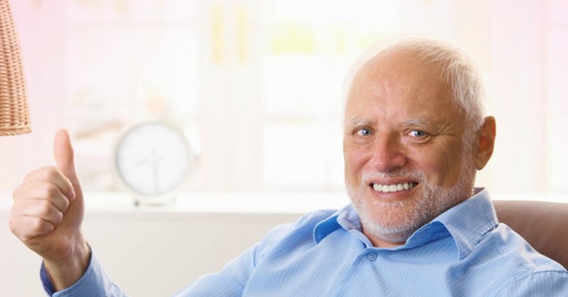 Create meme: Harold smile, grandfather Harold meme, Harold hide the pain 