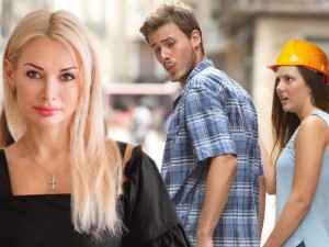 Create meme: Girl, male, the guy looks at the girl meme