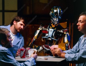 Создать мем: человек робот, покер робот, будущее роботы