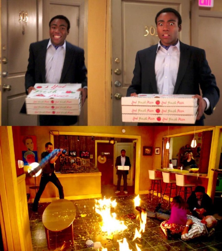 Create meme: donald glover pizza, Donald Glover pizza, The surprise will be the distiller meme