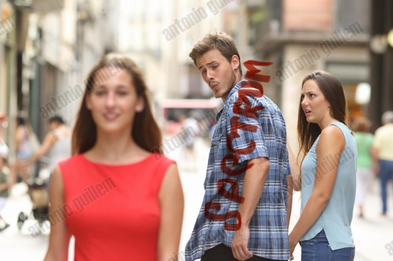 Create meme: meme guy looks back at the girl, the guy turns around, wrong guy 