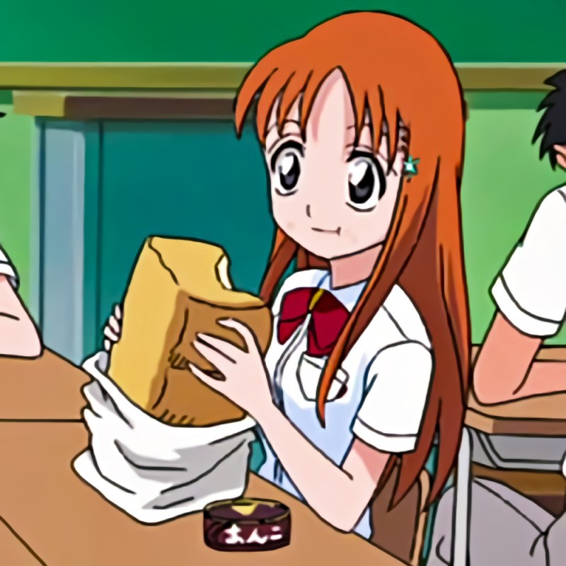 Create meme: anime characters, anime ideas, Orihime eats bread