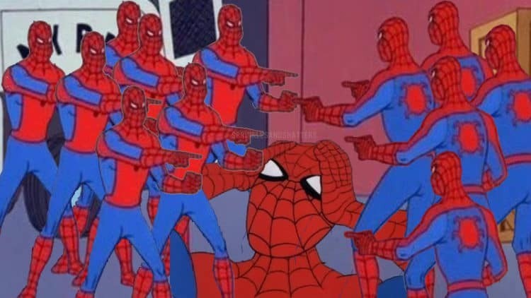 Создать мем: три человека паука мем, человеки пауки мем, четыре человека паука мем