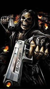 Create meme: cool skeleton with a gun, skeleton with pistols meme, skull with pistols