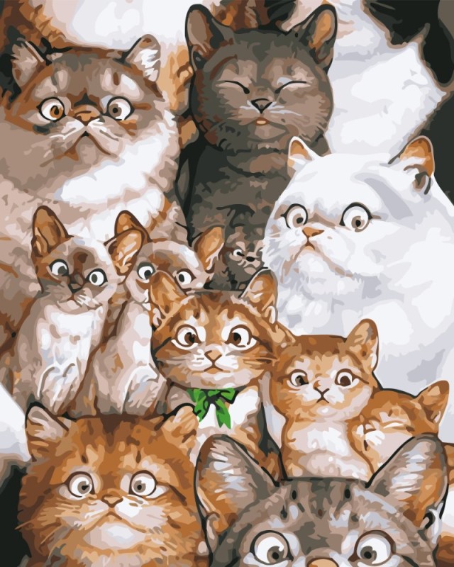 Create meme: lots of cats, there are a lot of cats, cat art