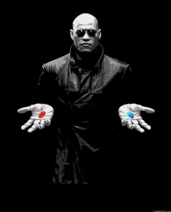 Create meme: the matrix, morpheus, two pills red and blue