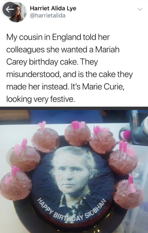 Create meme: marie curie cake, Mariah Carey with cake, Mariah Carey