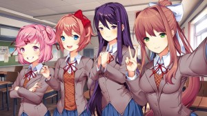 Создать мем: саери и моника юри, doki doki literature, саери и нацуки и юри и моника