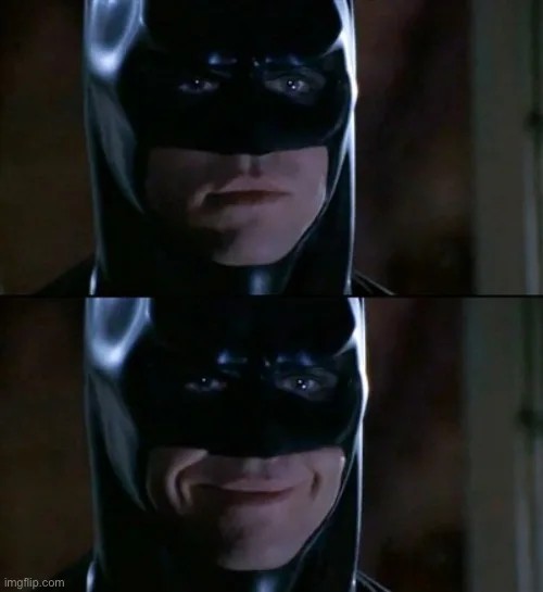 Create meme: Christian bale Batman, meme Batman , The smiling Batman