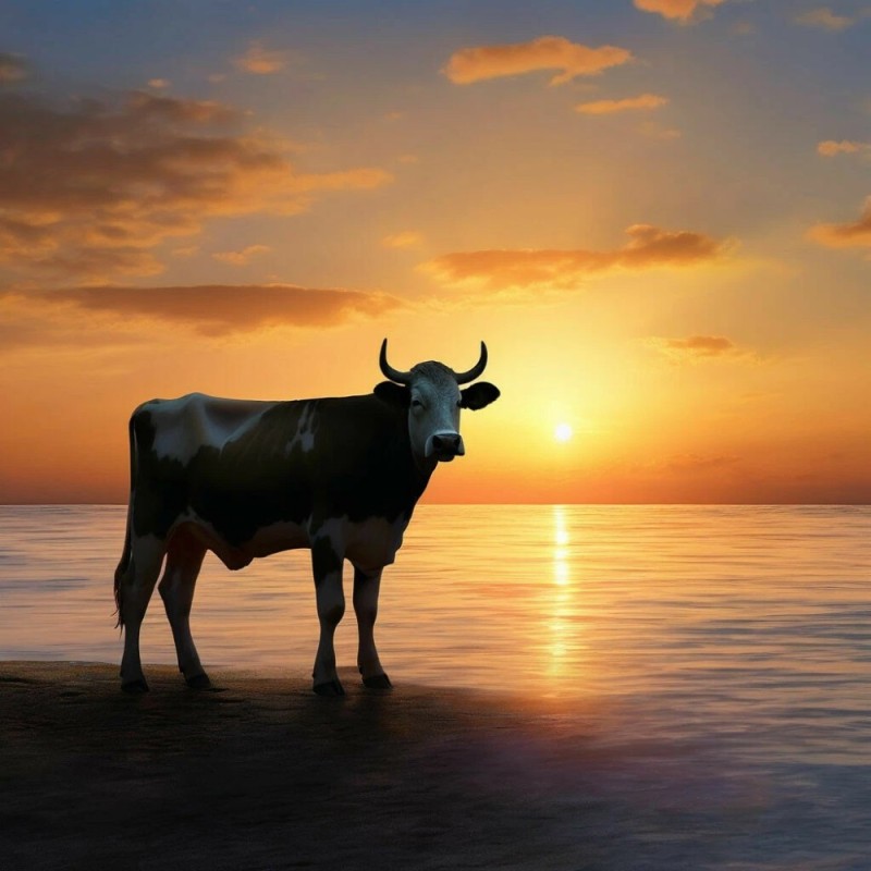 Create meme: The bull at sunset, cows at sunset, bull 