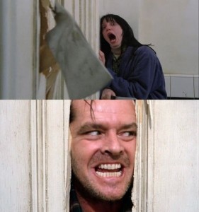 Create meme: the shining Nicholson, lights meme axe, the shining Jack Nicholson with an axe