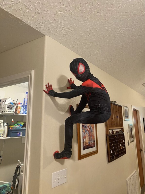 Create meme: Spiderman on the wall, spider-man crawls on the wall, spider-man in real life