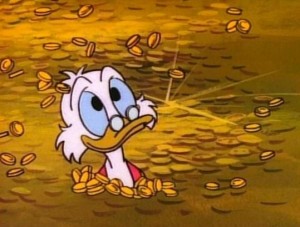 Create meme: Scrooge McDuck swims, Scrooge McDuck swims in gold, Scrooge swimming in gold