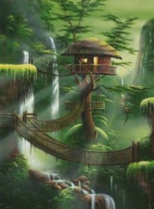 Создать мем: сказочный домик в лесу арт, мир фэнтези, лес фантазия