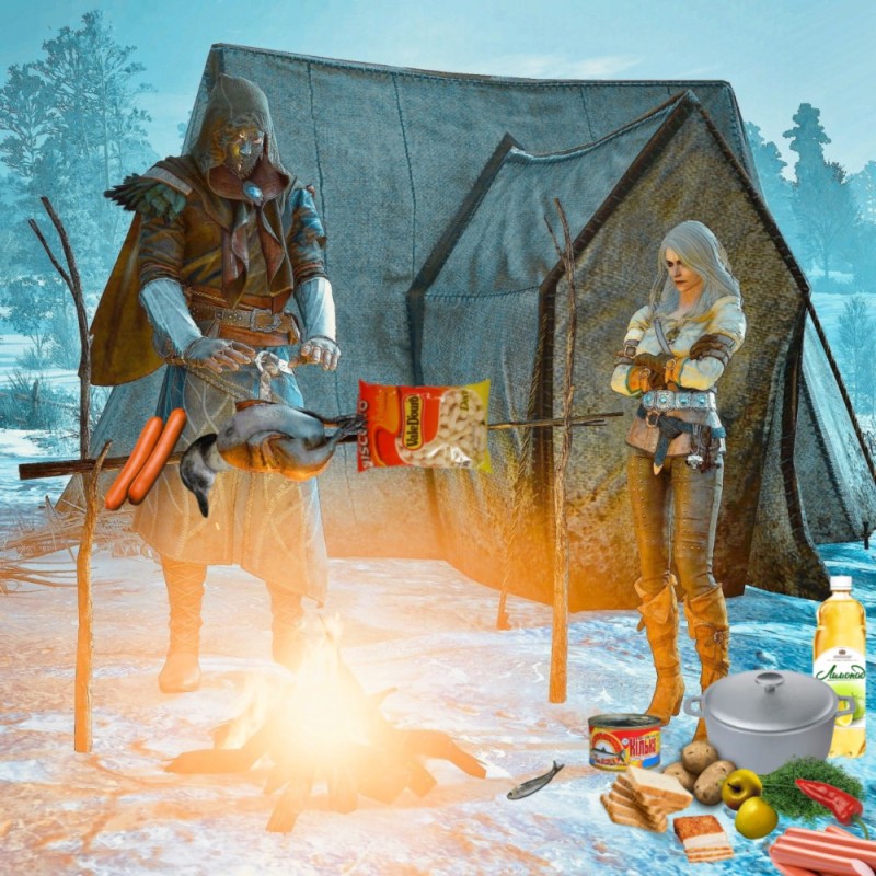 Create meme: The Witcher 3 snow, the game assassin creed, playing in