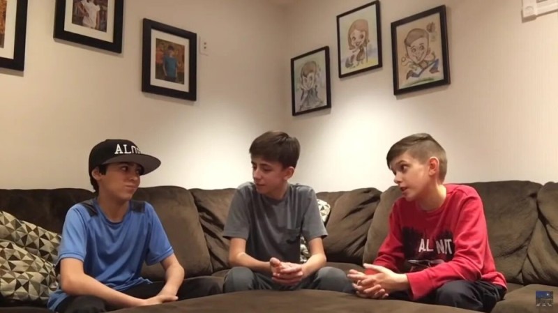 Create meme: three schoolchildren discuss a meme, meme kid , three schoolboys meme