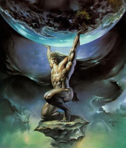 Create meme: Atlas holds the earth, Boris Valeggio Atlant, Boris Vallejo