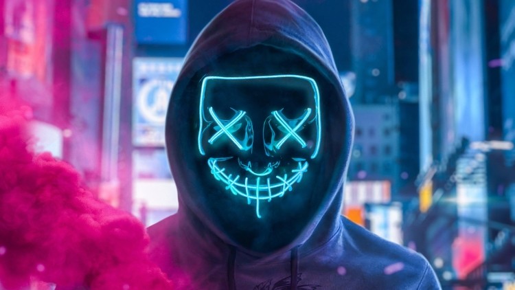 Create meme: neon mask, king dm face, anonymous neon mask mask
