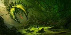 Create meme: forest creatures fantasy art, green dragon, fantasy creatures